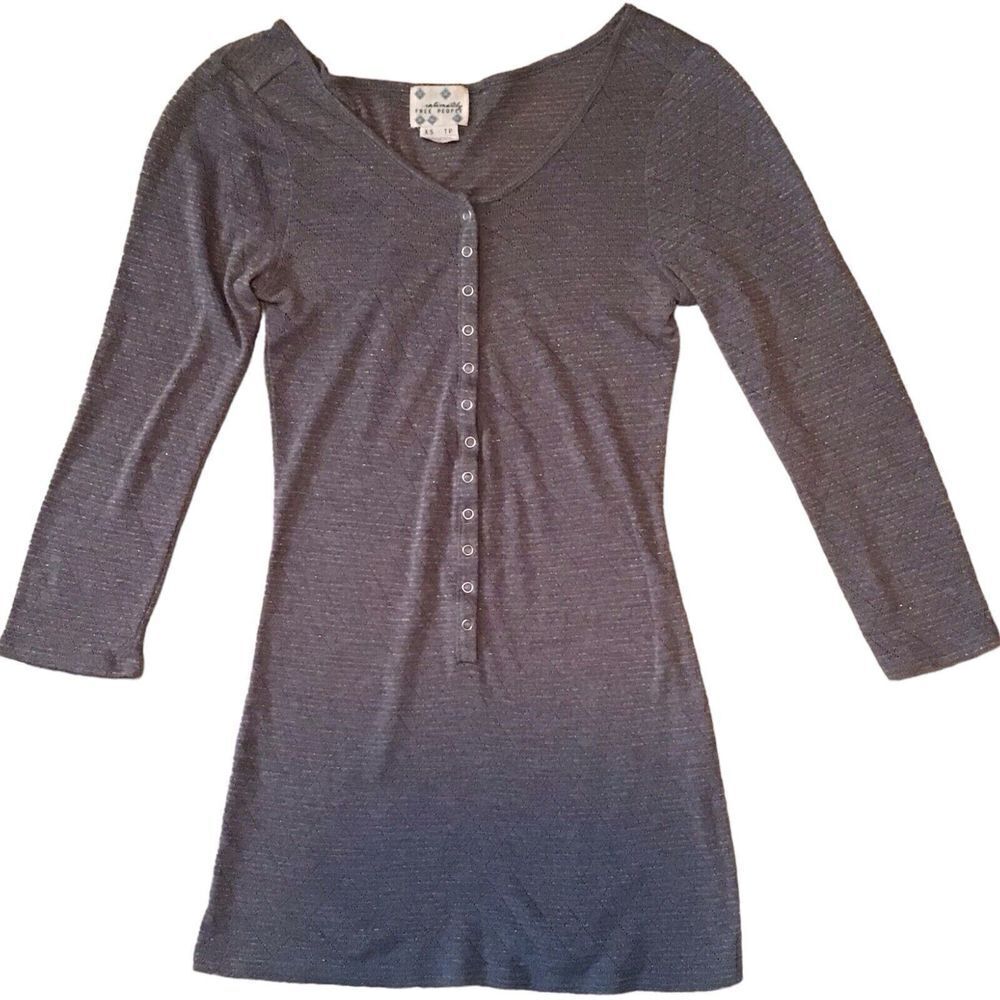 Intimately Free People Top Sleep Tunic Pullon Button Up Gray 3/4 Sleeve Size XS